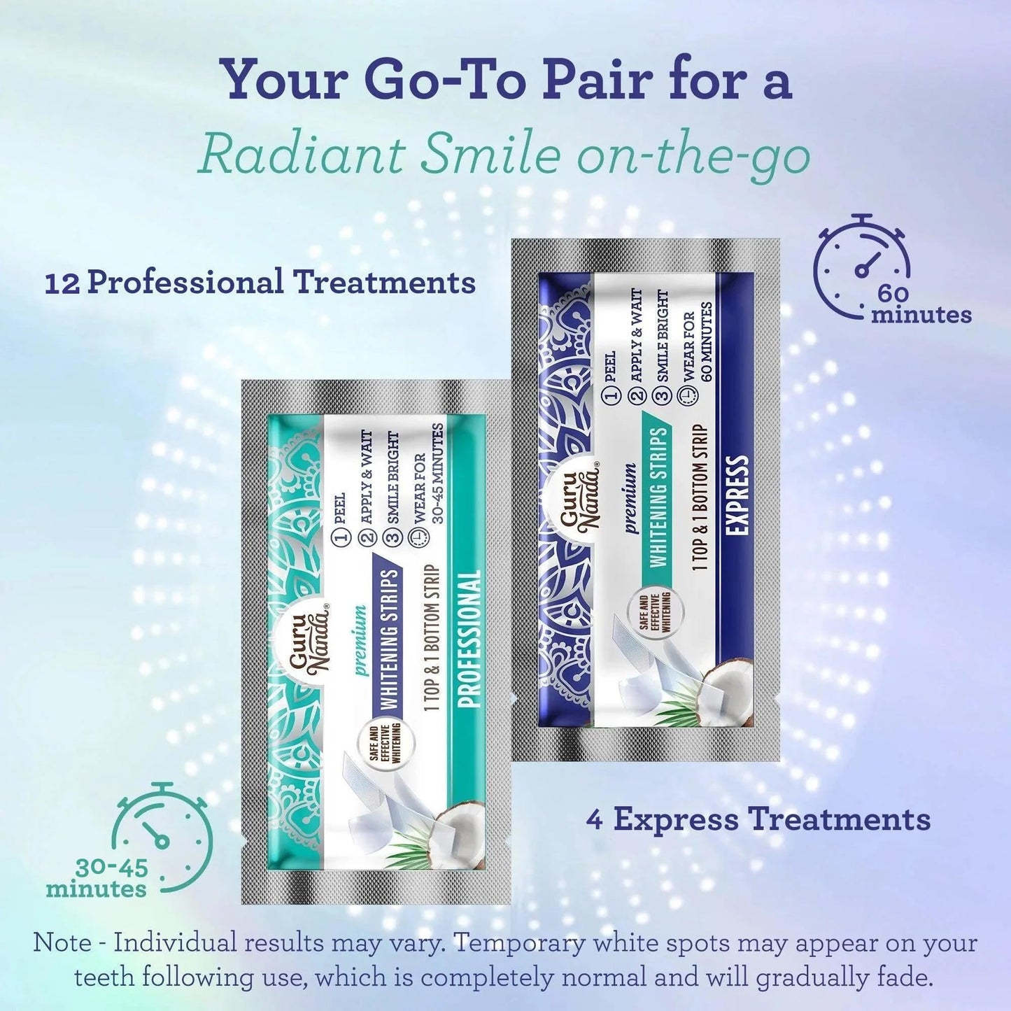 GuruNanda Teeth Whitening Strips - 16-Day Non-Slip Dry Strip