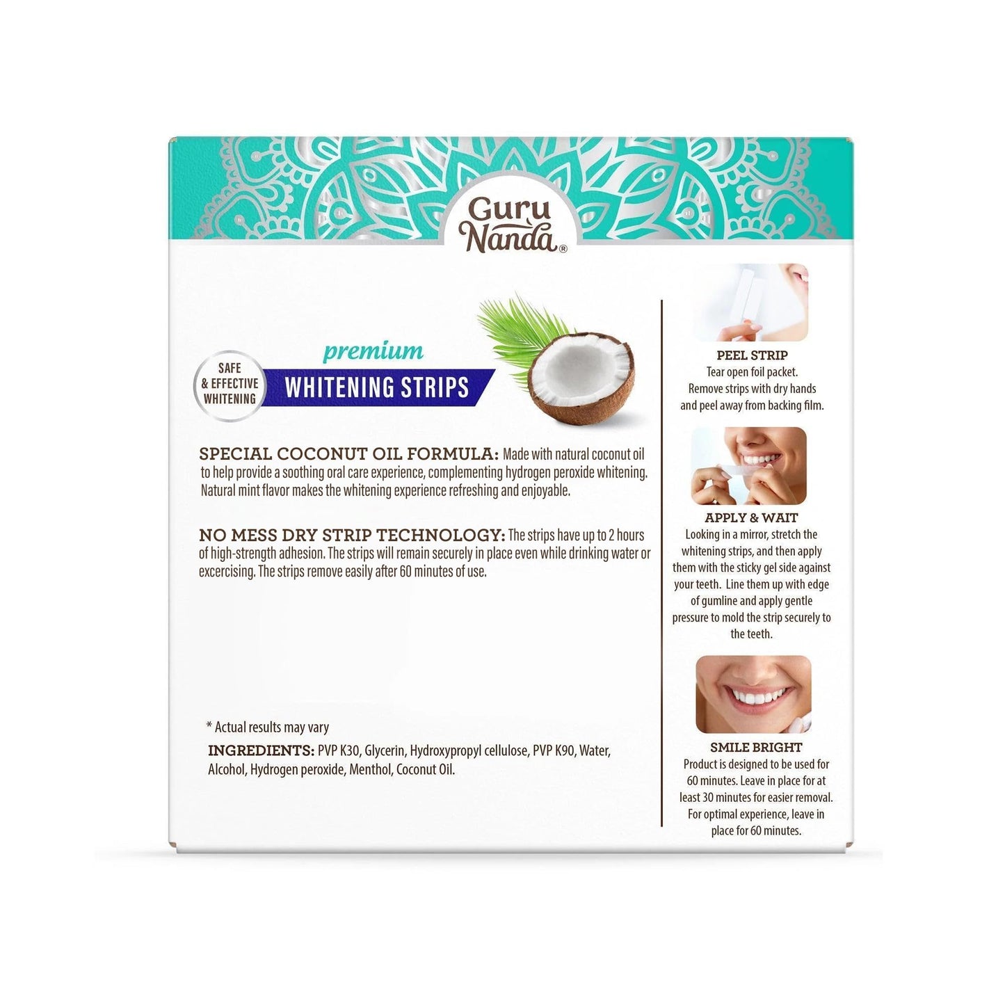 GuruNanda Teeth Whitening Strips - 16-Day Non-Slip Dry Strip