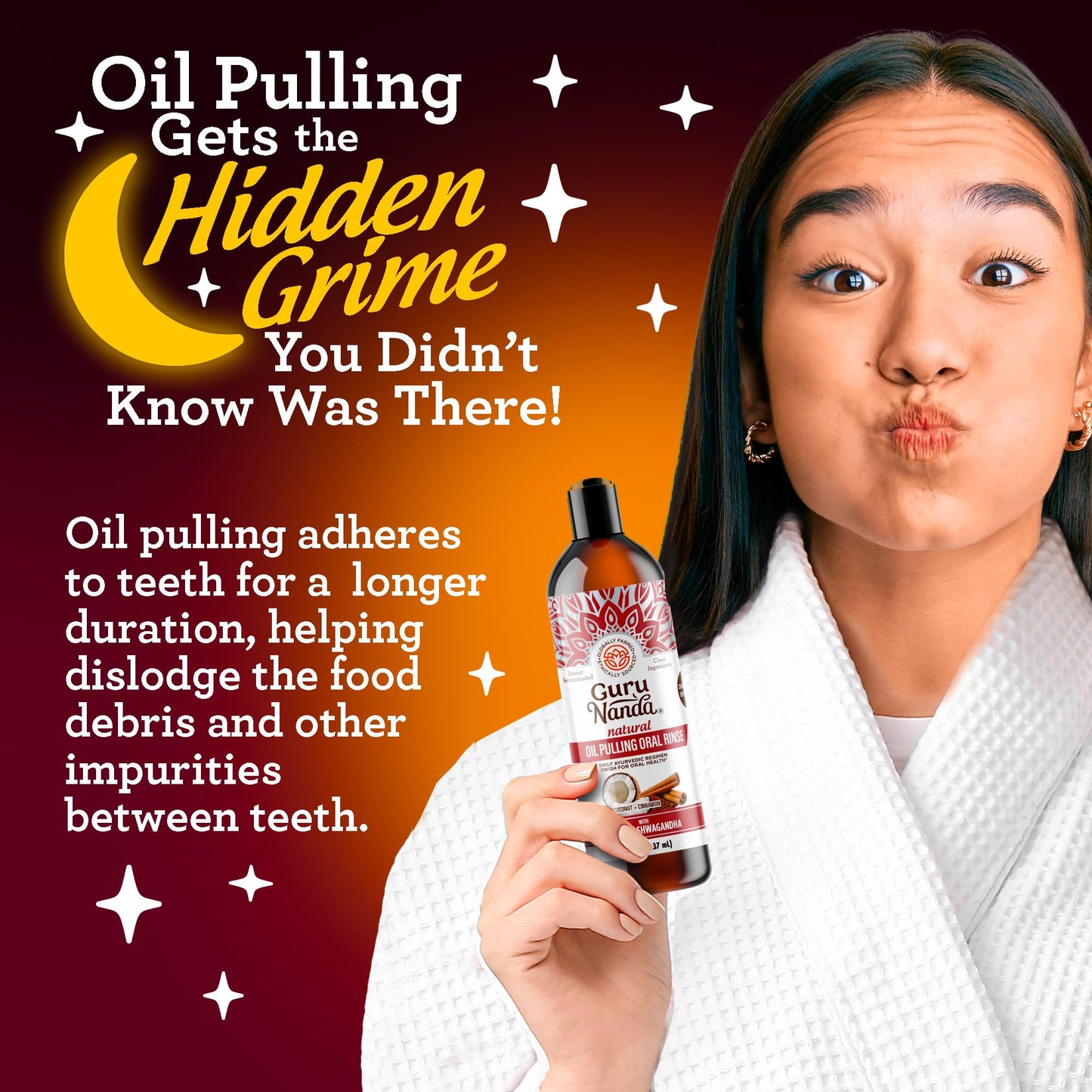 GuruNanda Cinnamon Oil Pulling Mouthwash with Neem & Ashwagandha – Alcohol-Free (8 oz)