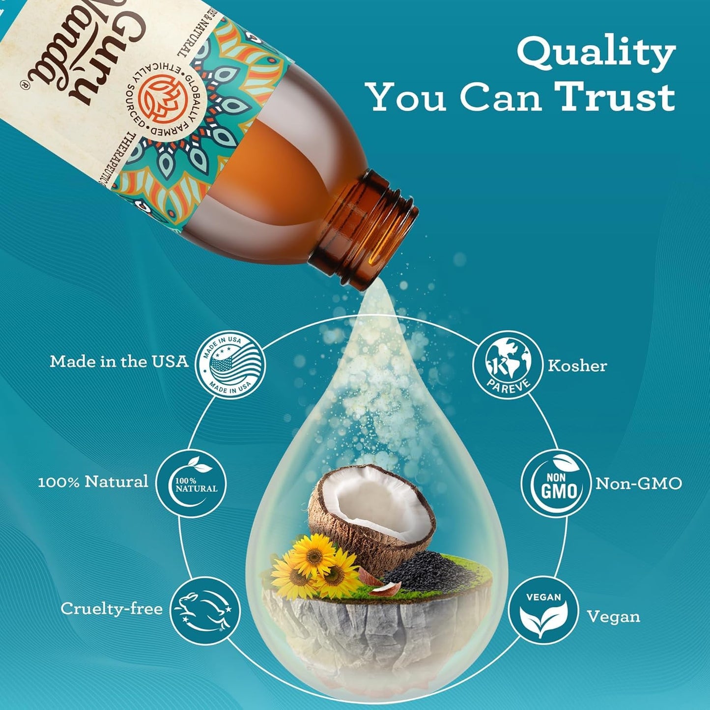 GuruNanda Original Oil Pulling Mouthwash – Coconut & Sesame, Tongue Scraper, Alcohol-Free, 8.45 fl oz