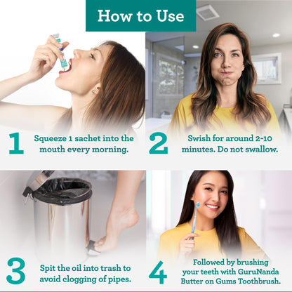 GuruNanda Travel Sachets – Coconut Oil Pulling Mouthwash with 7 Essential Oils