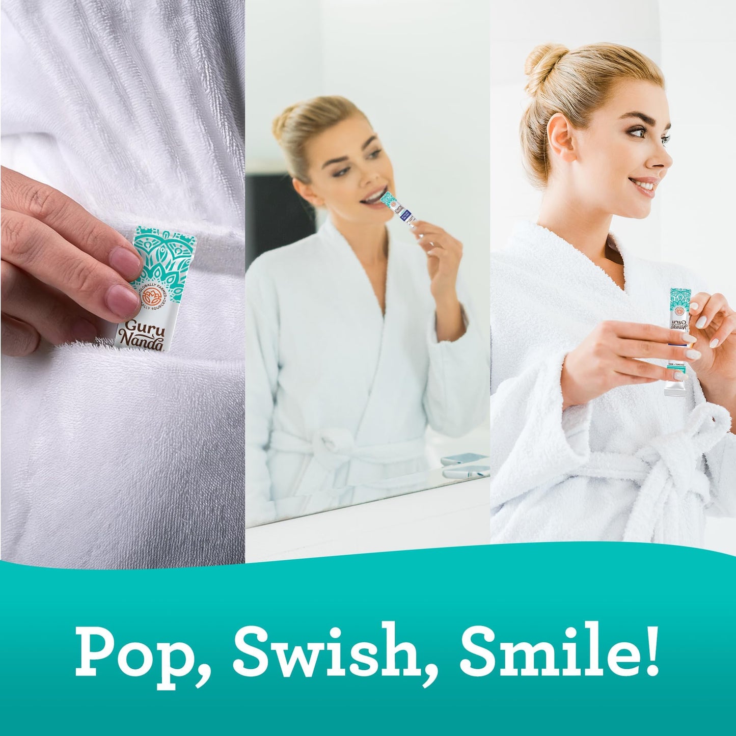 GuruNanda Travel Sachets – Coconut Oil Pulling Mouthwash with 7 Essential Oils