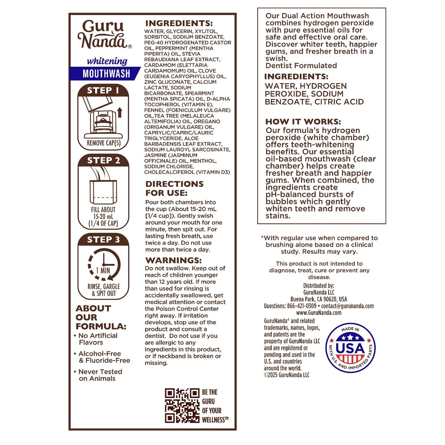 GuruNanda OxyBurst Dual-Barrel Mouthwash, Wild Mint, 3x20 oz - Fluoride & Alcohol Free