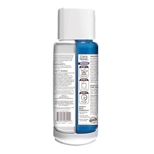 GuruNanda Teeth Whitening Dual Barrel Oxyburst Mouthwash – Alcohol & Fluoride Free, Wild Mint, 20 Fl Oz