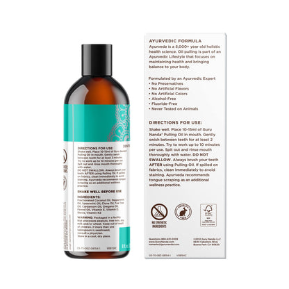GuruNanda CocoMint Oil Pulling Mouthwash – 3×8 oz, Alcohol-Free, 2 Toothbrushes & 2 Tongue Scrapers