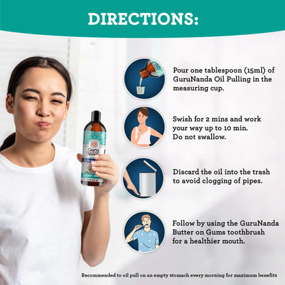 GuruNanda CocoMint Oil Pulling Mouthwash – 3×8 oz, Alcohol-Free, 2 Toothbrushes & 2 Tongue Scrapers