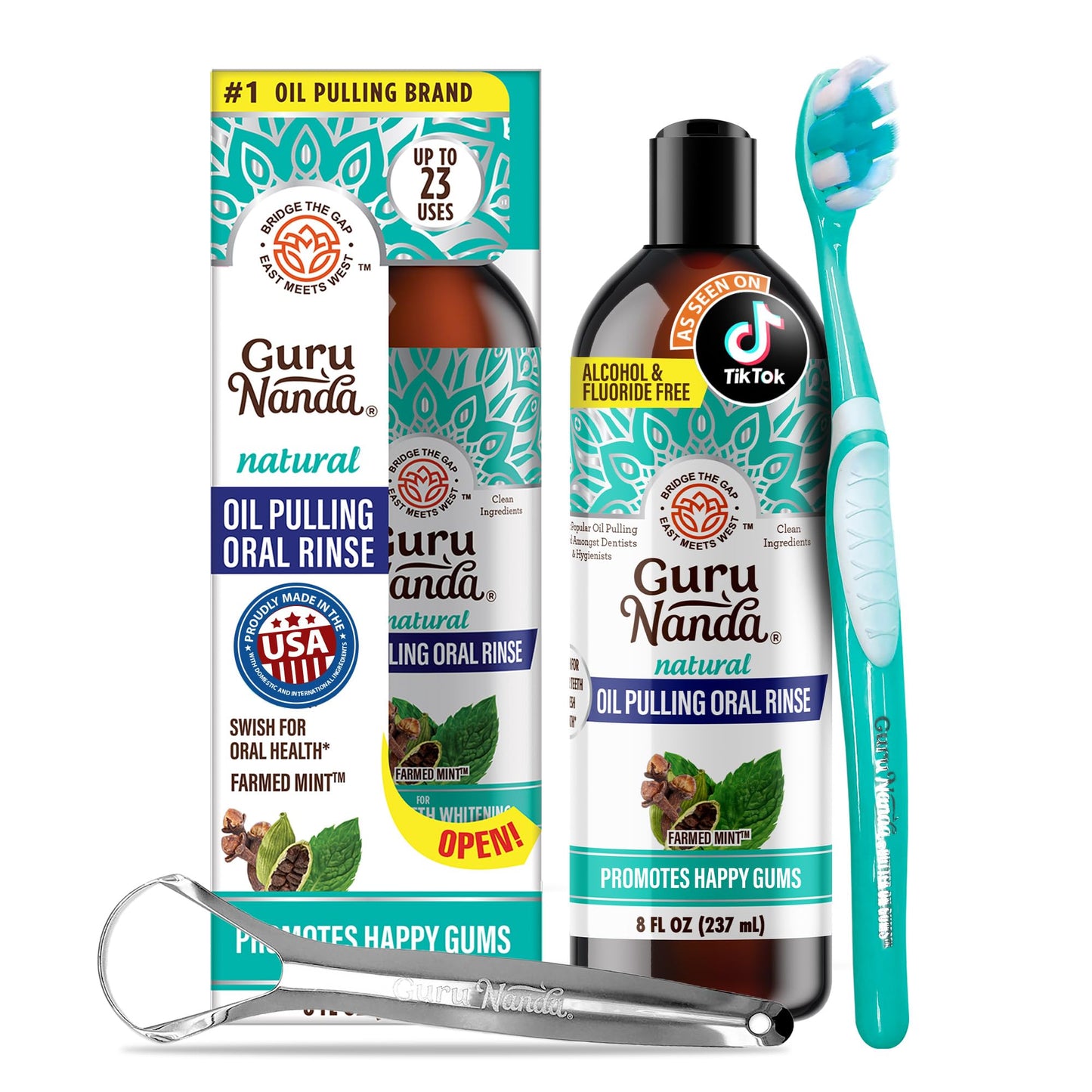 GuruNanda CocoMint Oil Pulling Mouthwash - 8 oz | Alcohol-Free
