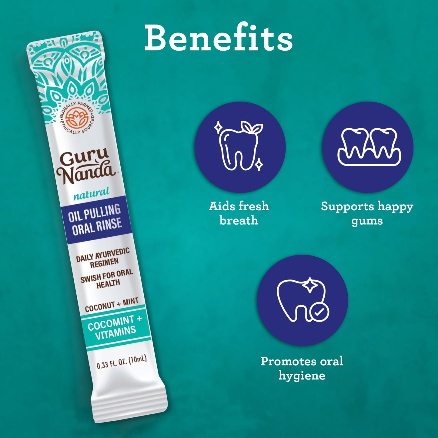 GuruNanda Travel Sachets – Coconut Oil Pulling Mouthwash, 28 Sachets