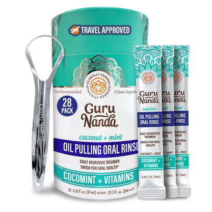 GuruNanda Travel Sachets – Coconut Oil Pulling Mouthwash, 28 Sachets