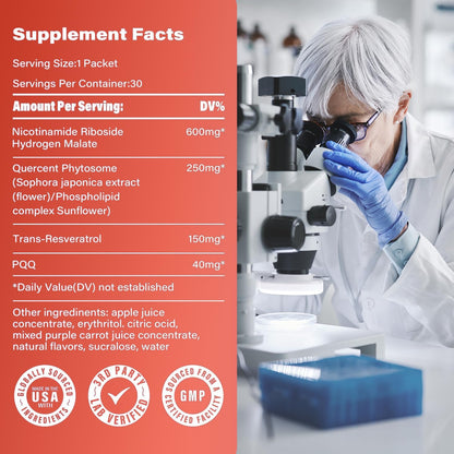 GUSUPY NAD Liquid Supplement 30pcs | NR & Resveratrol for Healthy Aging, Energy & DNA Repair