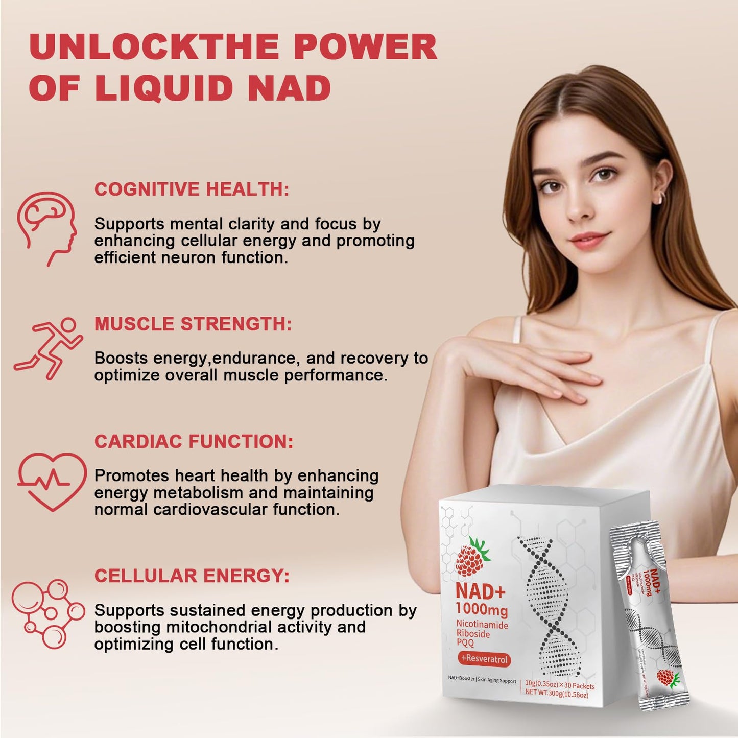 GUSUPY NAD Liquid Supplement 30pcs | NR & Resveratrol for Healthy Aging, Energy & DNA Repair