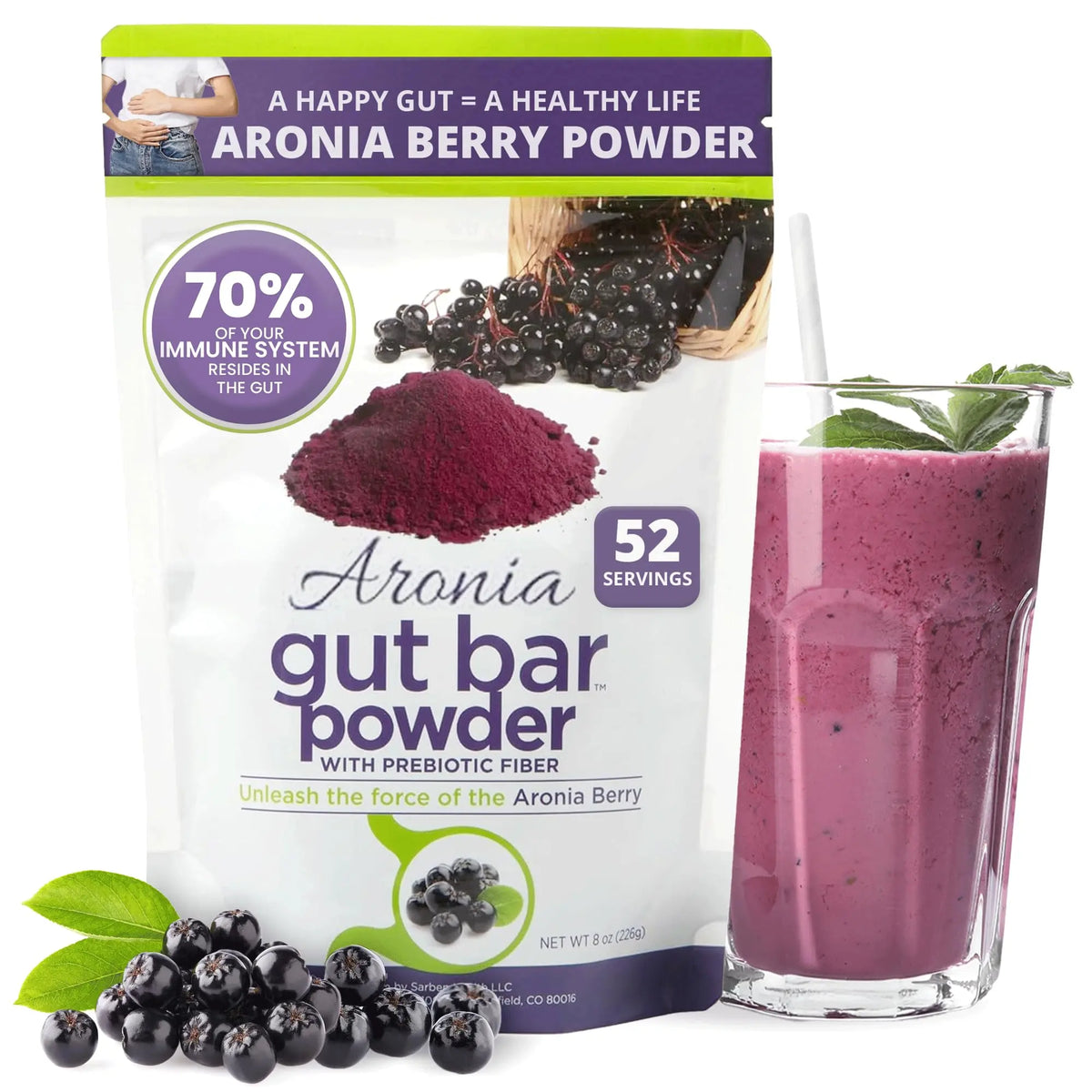 GUT BAR Aronia Powder | Aronia Berry Powder | 52 Servings | Digestive Support & Gut Health BritishVita | Premium UK Vitamins & Wellness Supplements