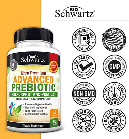 Advanced Prebiotics for Digestive Health - Fast Acting Gut Health Supplement with Clinically Validated Prebiotics for Women & Men for Healthy Gut Flora Bloating & Immune Support - 1 Month Supply
