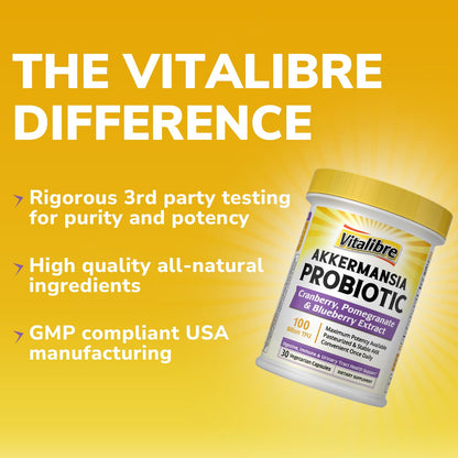 Vitalibre Akkermansia Probiotics 100B TFU - Pasteurized Muciniphila + Cranberry