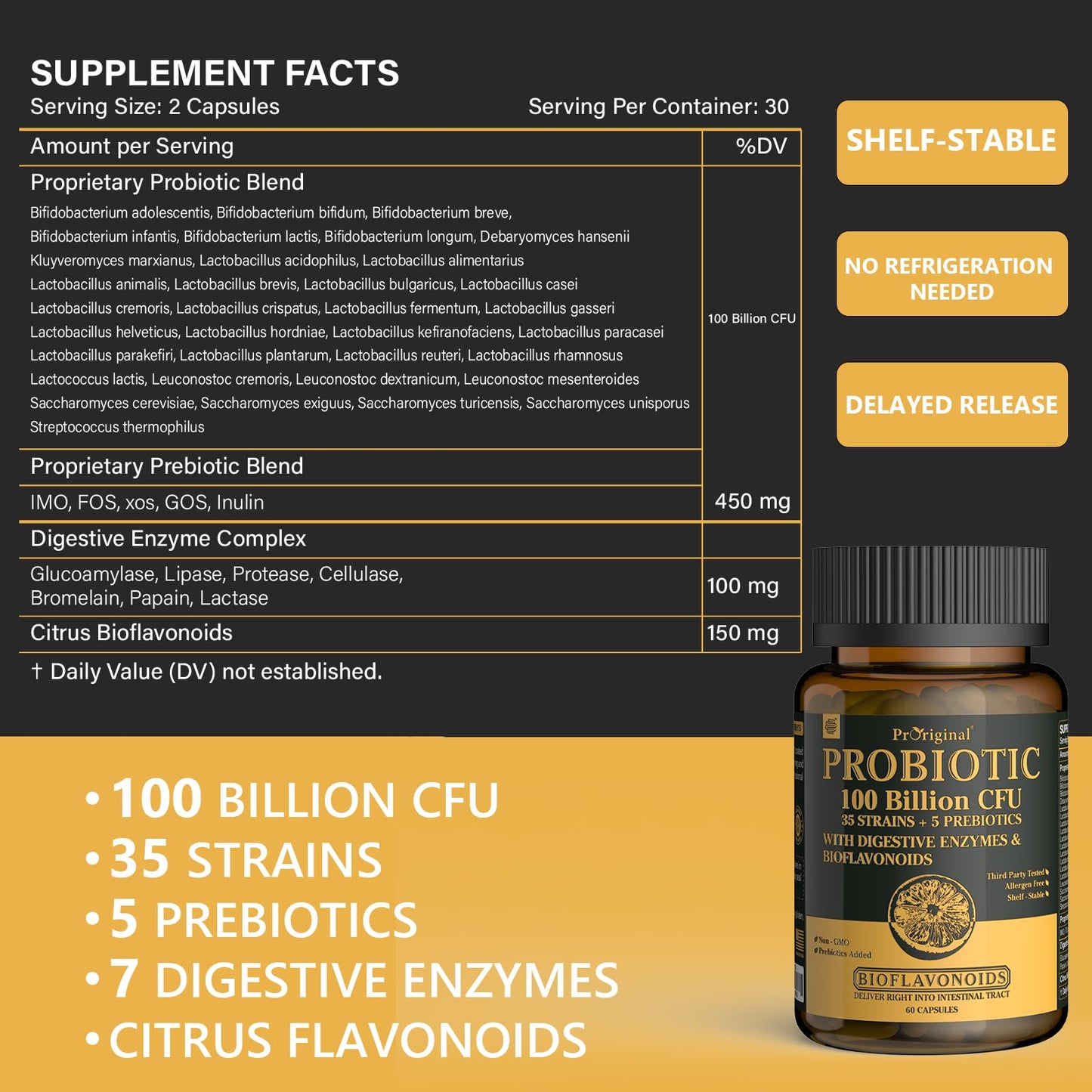 Probiotics with Prebiotics – 100B CFU, 35 Strains, Organic & Vegan (60 capsules)