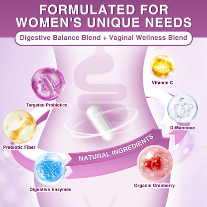 Probiotics for Women Digestive Health – 70 Billion CFU, Cranberry & Urinary Support, 90 Veggie Capsules