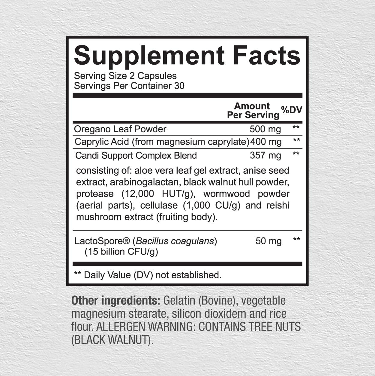 Premium Candida Cleanse Supplement – Oregano, Caprylic Acid, Black Walnut & Probiotics | 60 Candi Support Capsules