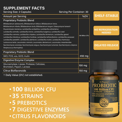 Proriginal Probiotics with Prebiotics — 100 Billion CFU, 35 Strains, Vegan, Non-GMO, 120 Capsules