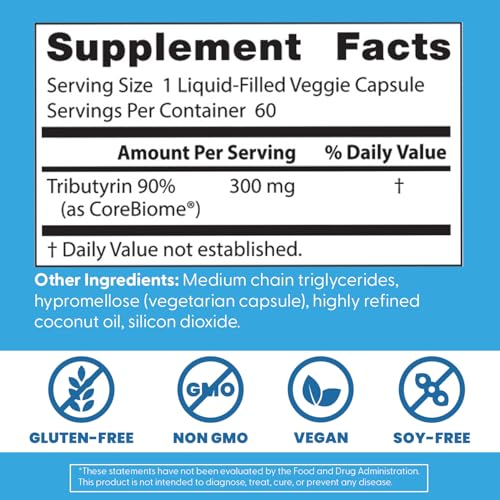 Doctor's Best High Absorption Postbiotic Butyrate with Corebiome – Gut & Immune Health | Non-GMO, Gluten Free, Soy Free, Vegan | 30 Veggie Caps