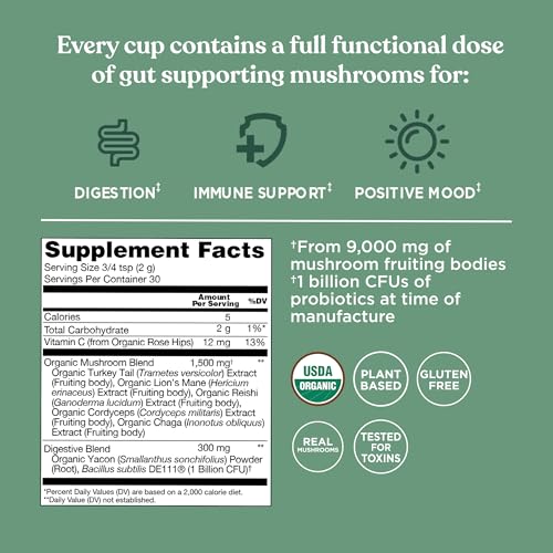 Four Sigmatic Gut Health Mushroom Blend | Organic Mushroom Powder Complex, 30 Servings