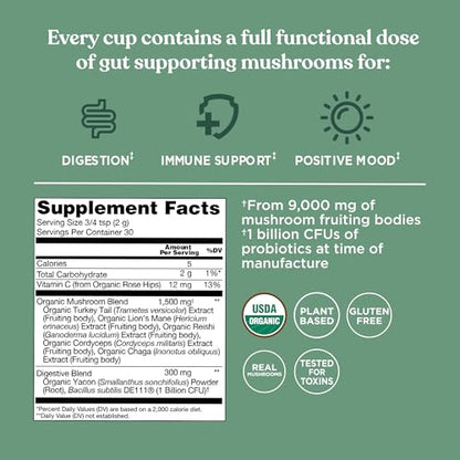 Four Sigmatic Gut Health Mushroom Blend | Organic Mushroom Powder Complex, 30 Servings