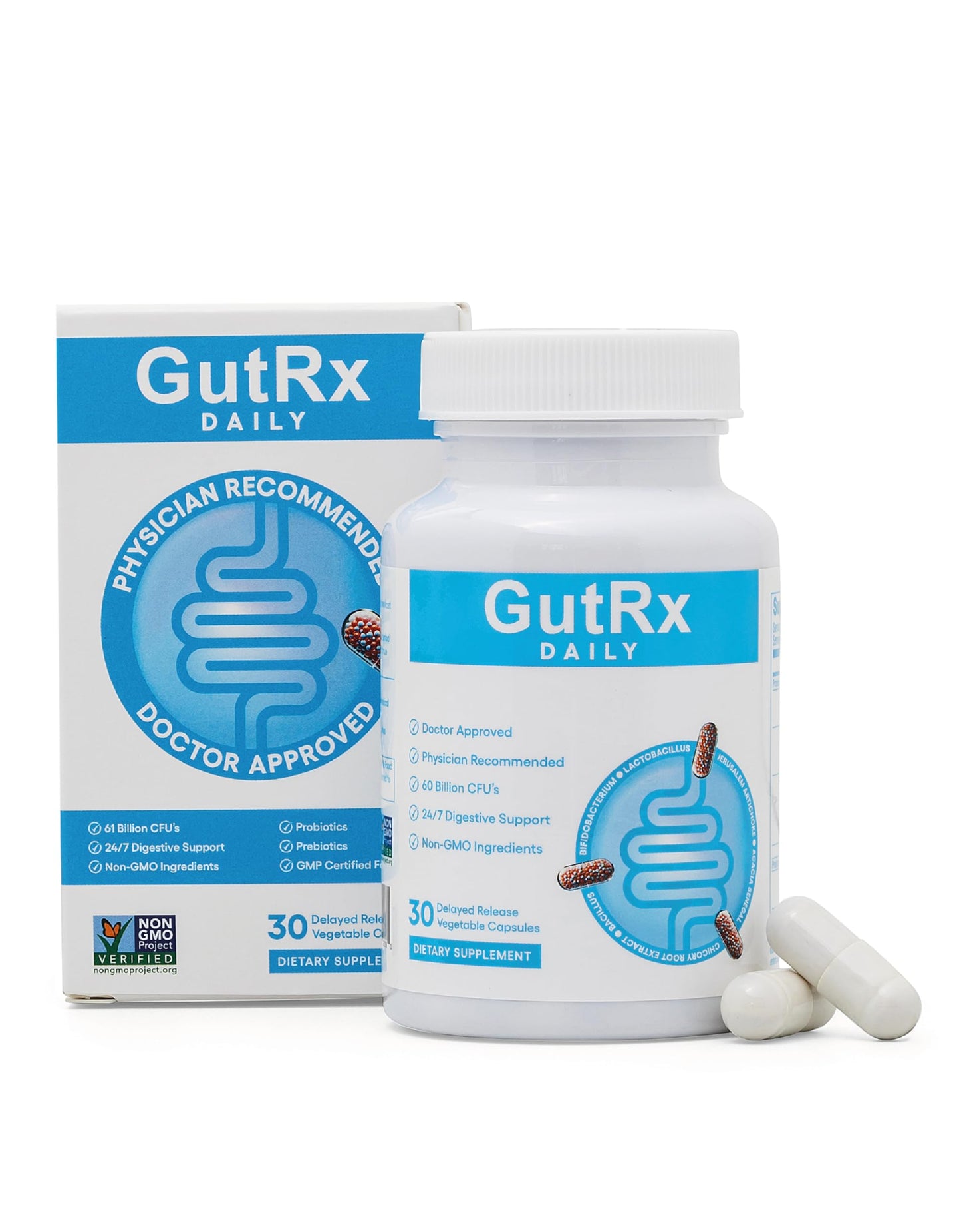 GutRx Daily Probiotics for Women & Men – 61 Billion CFU, Enteric Coated, Gluten Free