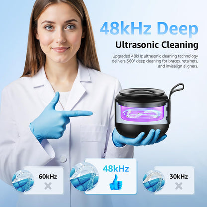 Guyyr Ultrasonic Retainer Cleaner Machine – 48kHz Cordless Waterproof Dental & Jewelry Cleaner