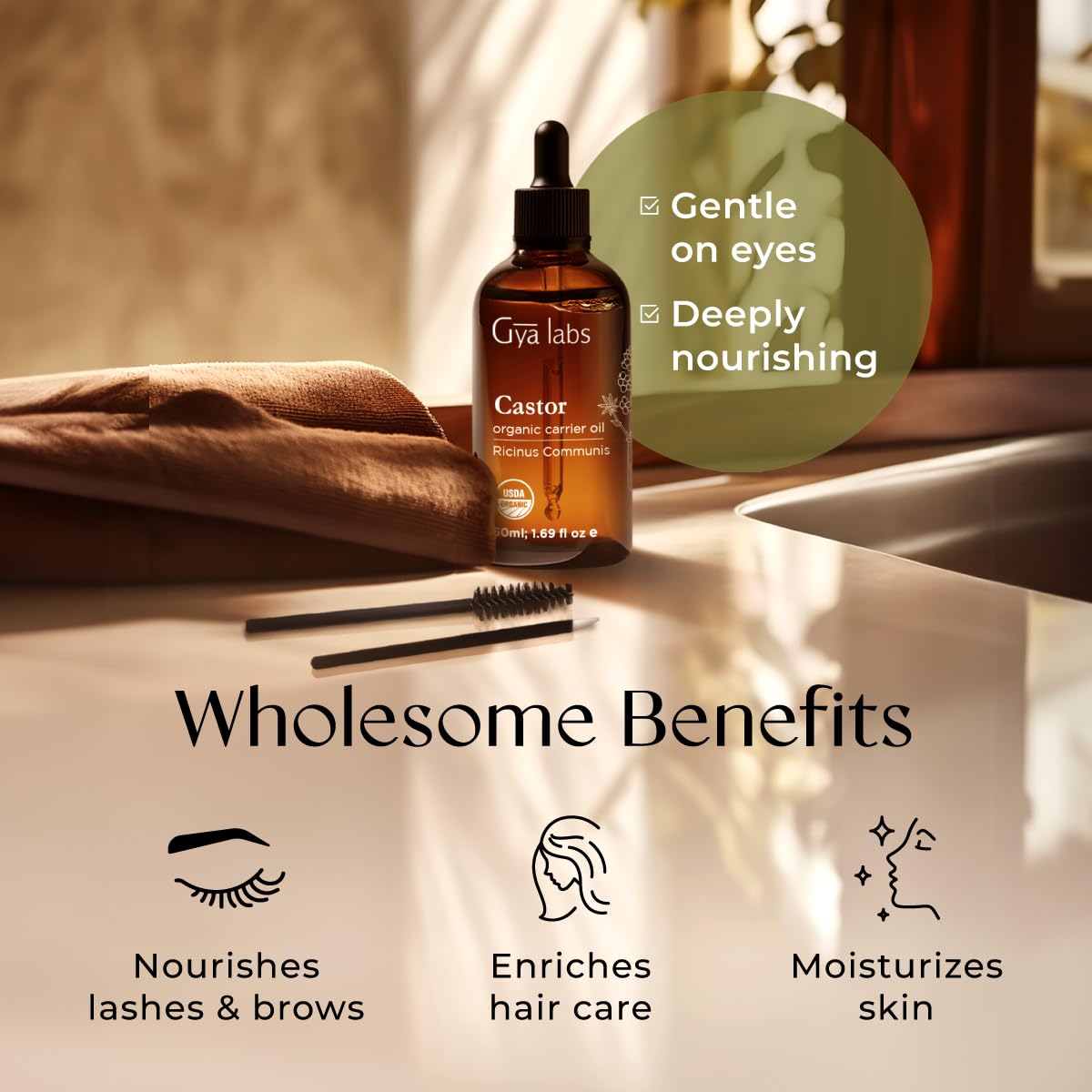 Gya Labs Castor Carrier Oil - 1.7 Fl Oz | For Hair, Skin, Face, Scalp & Body Massage