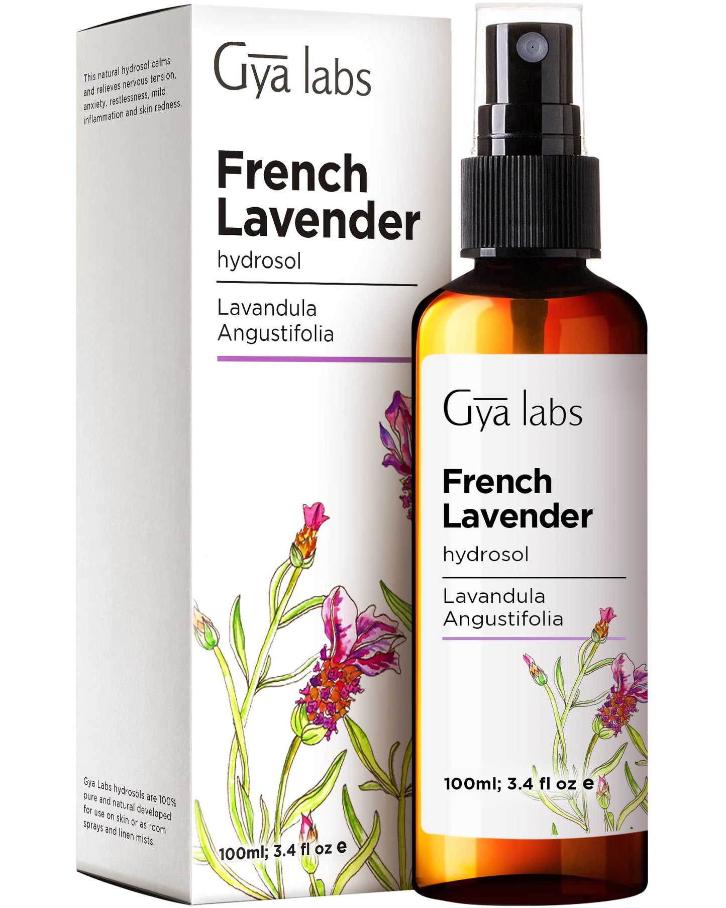 Gya Labs French Lavender Hydrosol - 3.4 Fl Oz | Face & Body Mist, Pillow & Linen Spray