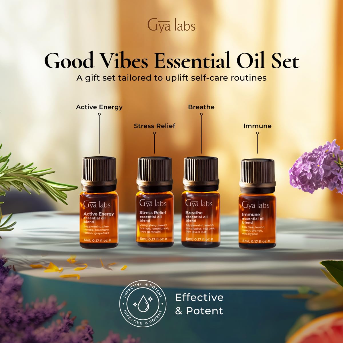 Gya Labs Good Vibes Essential Oil Set (0.17 Fl Oz×8) – Diffuser, Aromatherapy & DIY Candle Scents