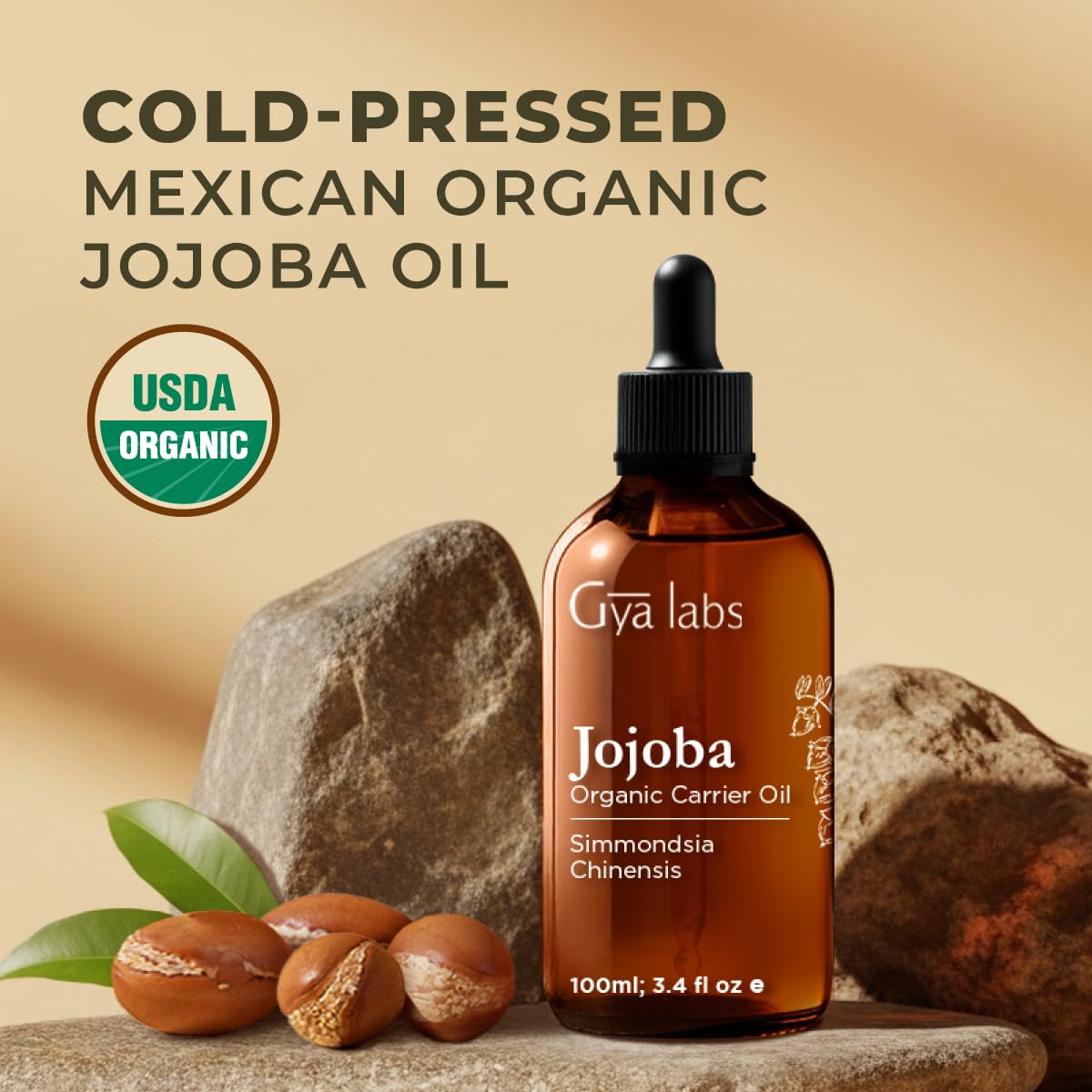 Gya Labs Jojoba Carrier Oil 3.4 fl oz – For Hair, Skin, Face & Body Massage
