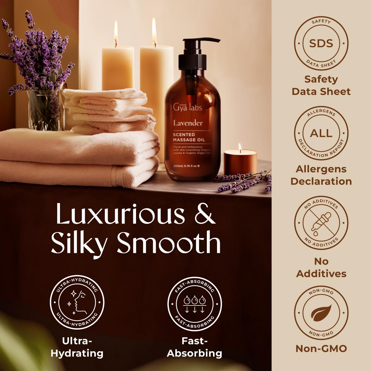 Gya Labs Lavender Massage Oil – 6.76 Fl Oz, Non-Greasy for All Skin Types
