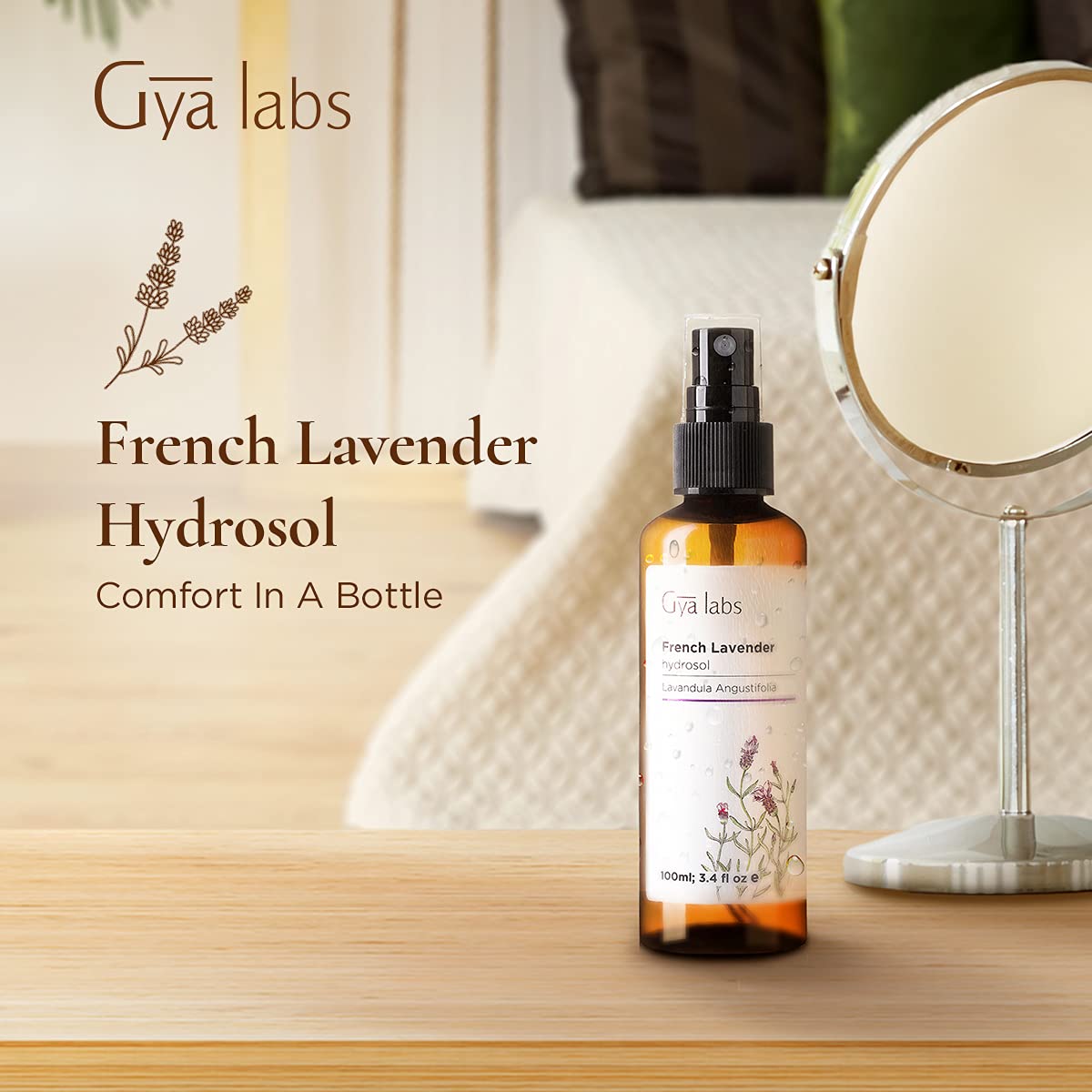 Gya Labs French Lavender Hydrosol - 3.4 Fl Oz | Face & Body Mist, Pillow & Linen Spray