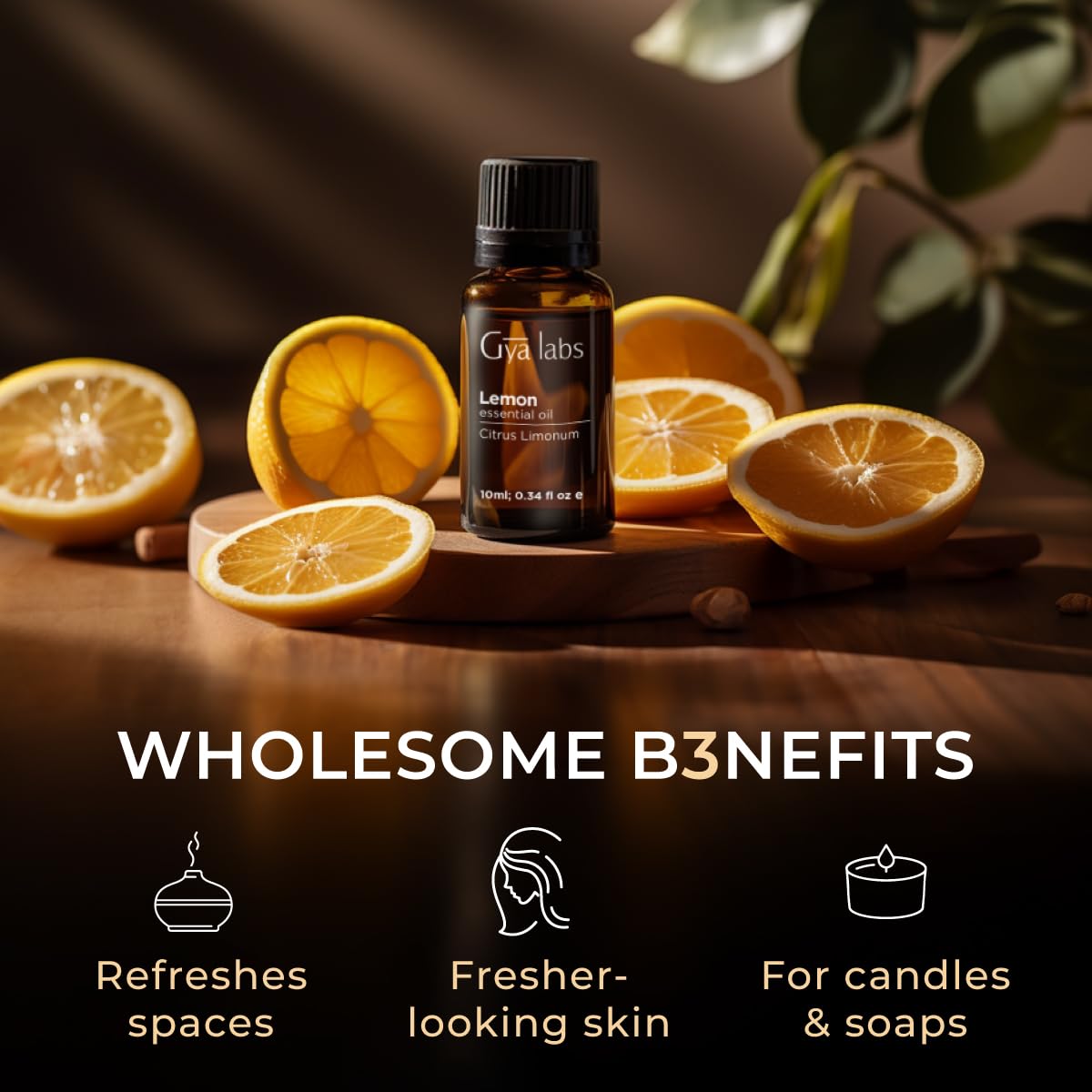 Gya Labs Lemon Essential Oil - 0.34 Fl Oz | Pure Lemon Oil for Hair, Skin, Teeth & Gums, Diffuser