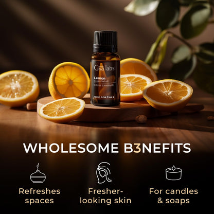 Gya Labs Lemon Essential Oil - 0.34 Fl Oz | Pure Lemon Oil for Hair, Skin, Teeth & Gums, Diffuser