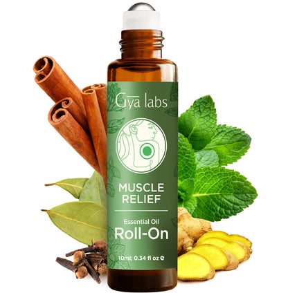 Gya Labs Muscle Relief Essential Oil Roll On - 0.34 Fl Oz Travel Size Aromatherapy Roller