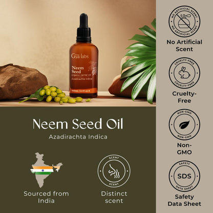 Gya Labs Neem Carrier Oil - 3.4 Fl Oz | Hair, Skin, Face, Scalp & Body Massage