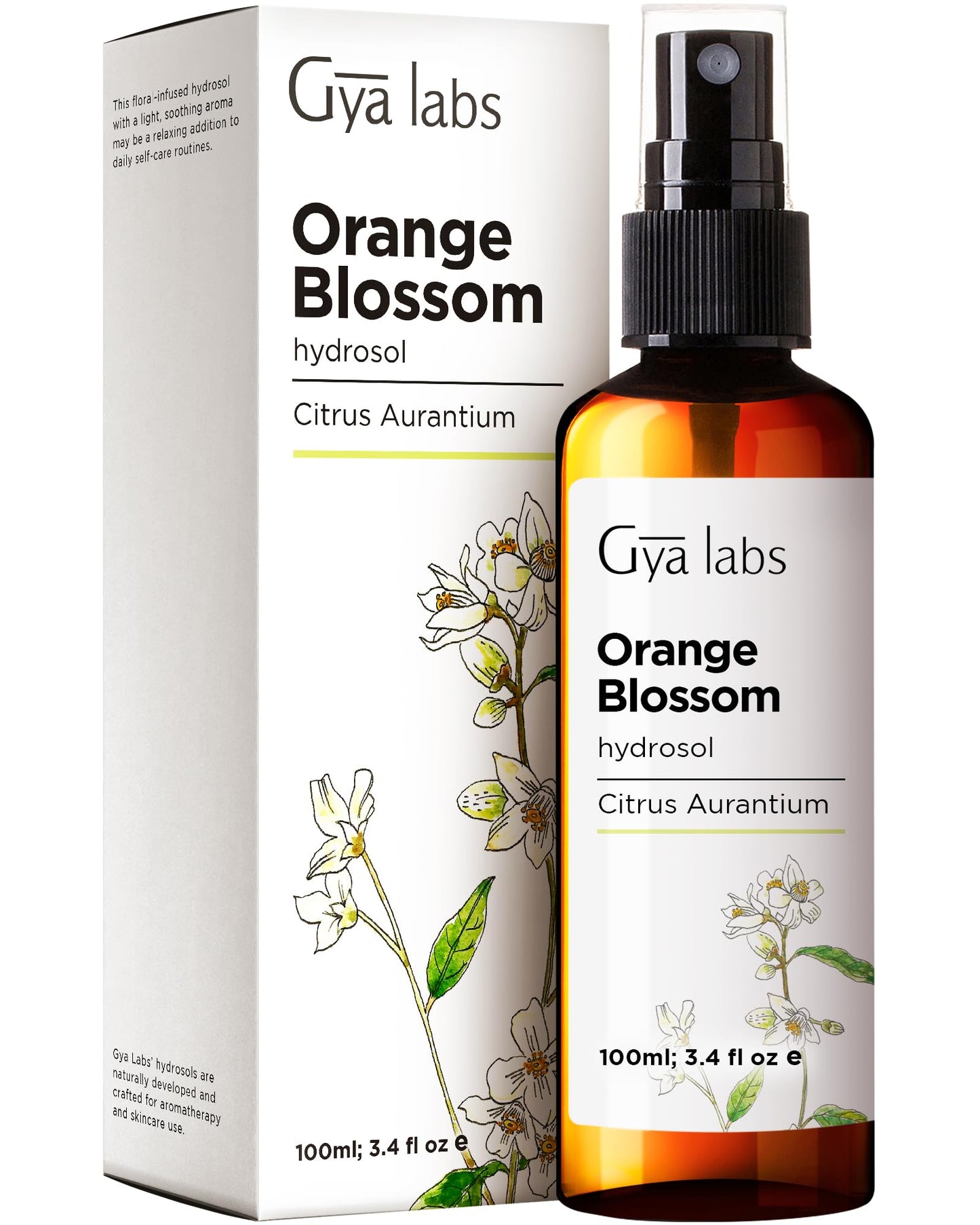 Gya Labs Orange Blossom Hydrosol – 3.4 Fl Oz | Face & Body Mist, Hair Refresher, Pillow & Linen Spray