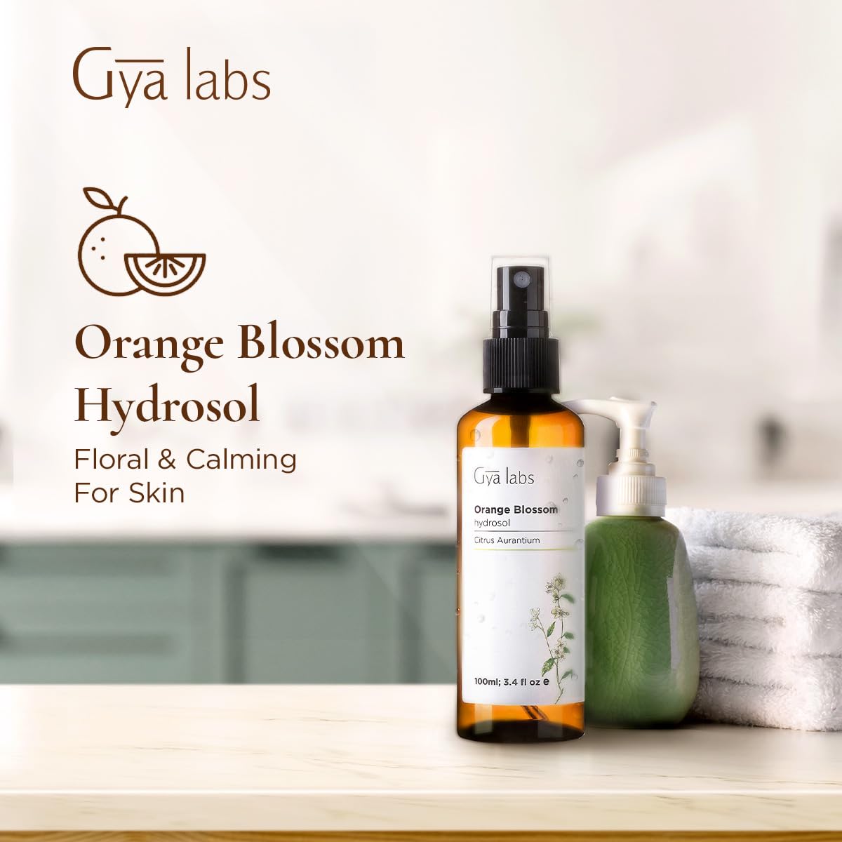 Gya Labs Orange Blossom Hydrosol – 3.4 Fl Oz | Face & Body Mist, Hair Refresher, Pillow & Linen Spray