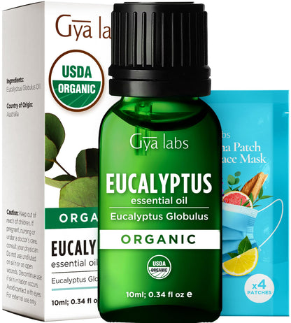 Gya Labs Organic Eucalyptus Essential Oil 0.34 fl oz – Skin, Hair, Diffuser