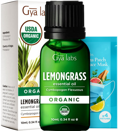 Gya Labs Organic Lemongrass Essential Oil - 0.34 oz | Diffuser, Skin, Hair