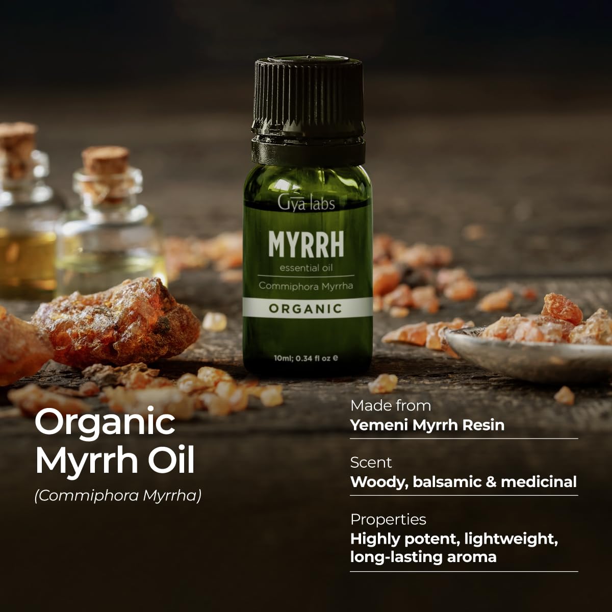 Gya Labs Organic Myrrh Essential Oil - 0.34 fl oz | Skin, Hair, Diffuser, Aromatherapy & DIY Candle Making Scents
