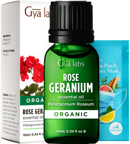 Gya Labs Organic Rose Geranium Essential Oil - 0.34 fl oz | Skin, Hair, Diffuser, Aromatherapy, DIY Candle Making Scents