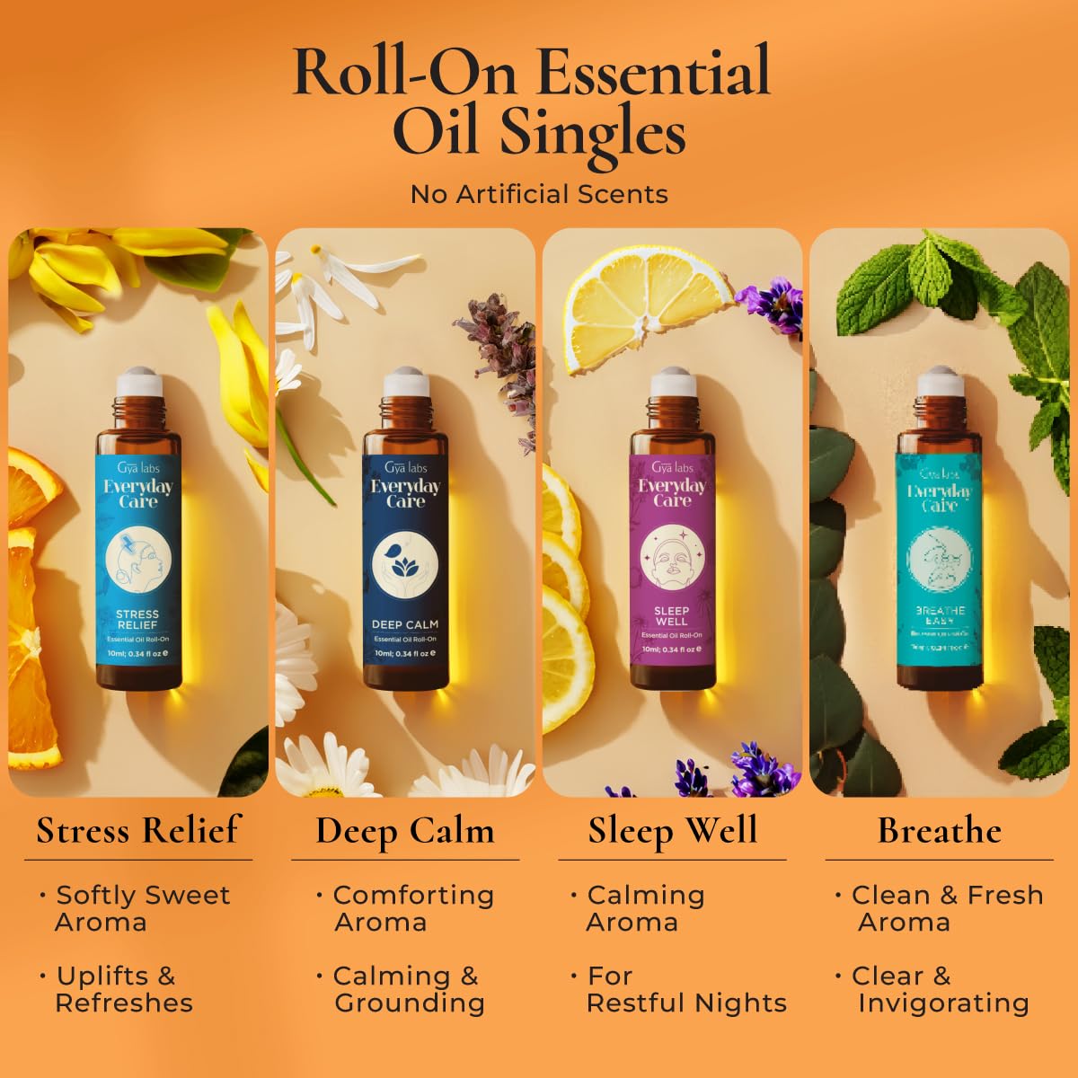 Gya Labs Peaceful Roll-On Set – Calming Essential Oils, 0.34 Fl Oz Each