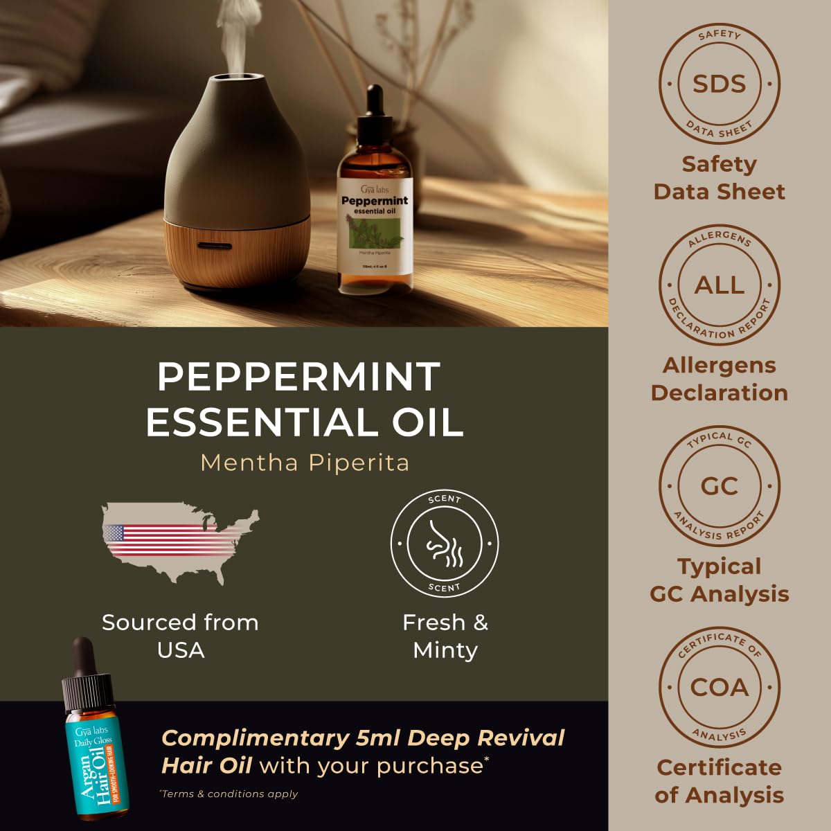 Gya Labs Peppermint Essential Oil for Hair – 4 Fl Oz | Premium Diffuser & Aromatherapy
