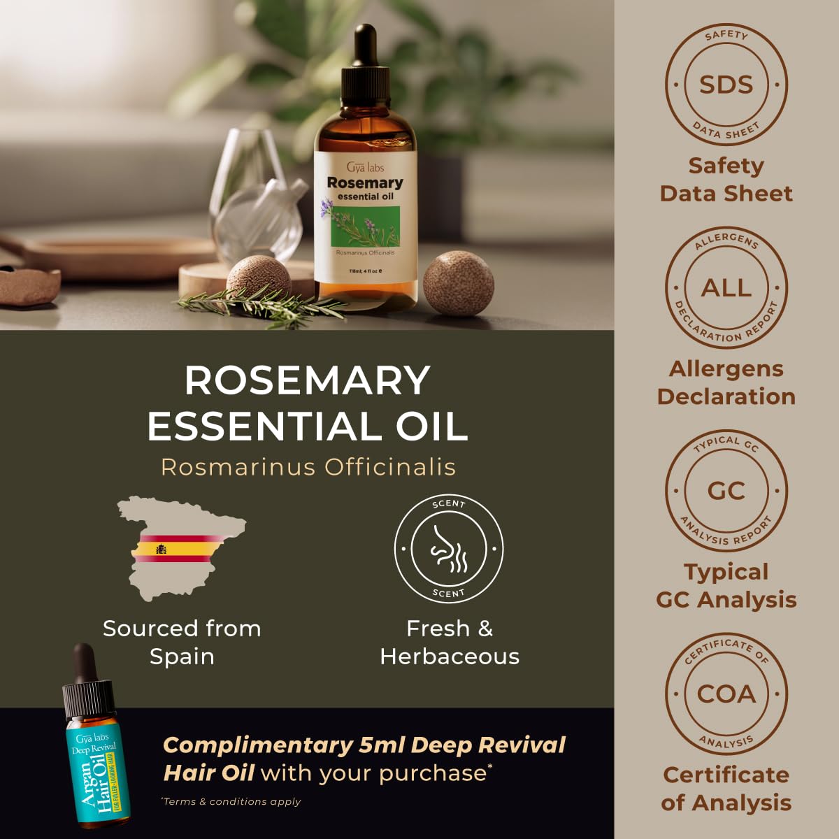 Gya Labs Rosemary Essential Oil – 4oz for Hair, Diffuser & DIY Scents