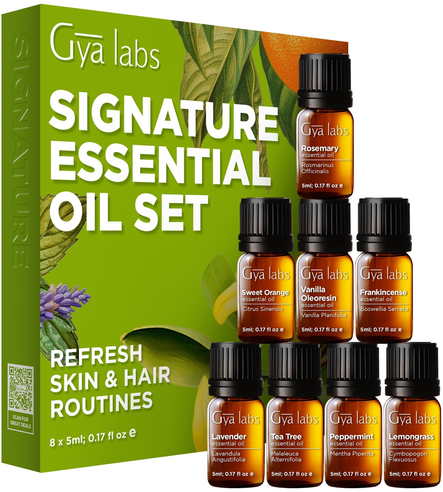 Gya Labs Signature Essential Oil Set (0.17 oz×8) – Diffuser & Aromatherapy Oils