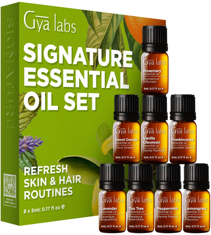 Gya Labs Signature Essential Oil Set (0.17 oz×8) – Diffuser & Aromatherapy Oils