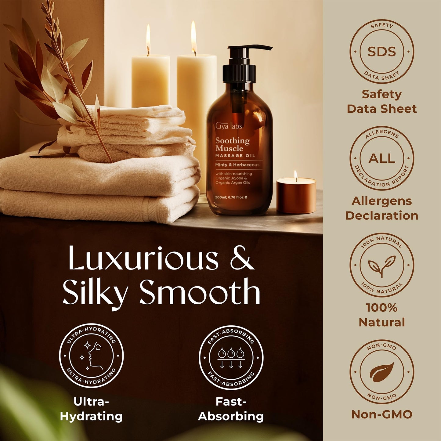 Gya Labs Soothing Massage Oil – 6.76 Fl Oz | Non-Greasy Formula for Sore Muscles & Deep Relaxation
