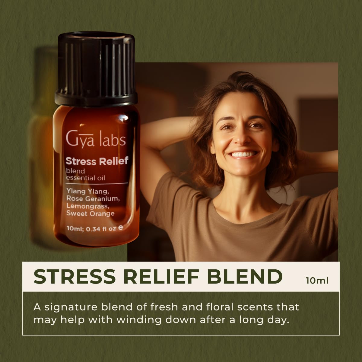 Gya Labs Stress Relief Essential Oil Blend – Diffuser & Aromatherapy, 0.34 Fl Oz